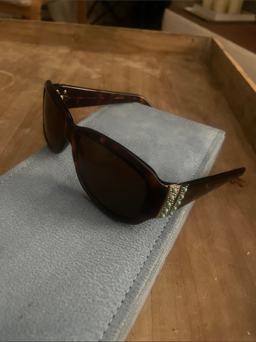 Women’s Valentino Style Tortoiseshell Sunglasses Turquoise Accent southwest